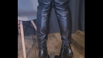 Sophie heels in high heels leather boots and red mini shorts