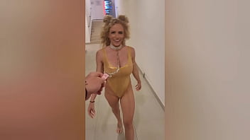 Big tit party slut led back to room for threesome and cum