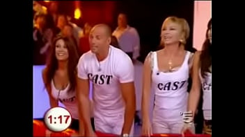 Upskirt fun on a tv show as hot babes in miniskirts are encouraged to surf