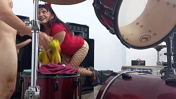 Stepsister invites her stepbrother to celebrate halloween with sex included the slut showed him her buttocks and asked for a quick penetration before going to the party