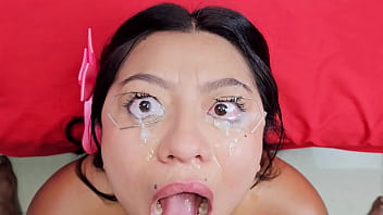 Piss drinking with cum in eyes