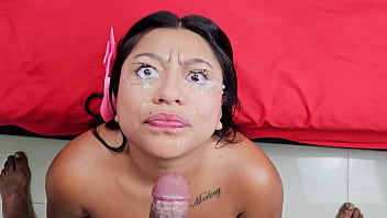 Piss drinking with cum in eyes