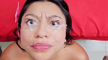 Piss drinking with cum in eyes