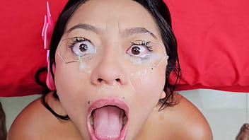 Piss drinking with cum in eyes