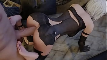 Nier automata having fun on deserted landscape