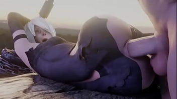 Nier automata having fun on deserted landscape