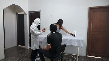 Perverted doctor fucks female patient while husband waits outside the doctor's office