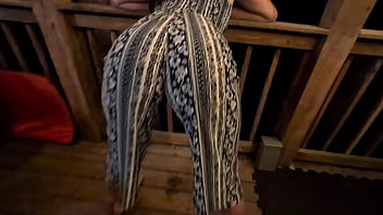 Slut grinds her small ass on hard cock outside