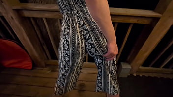 Slut grinds her small ass on hard cock outside