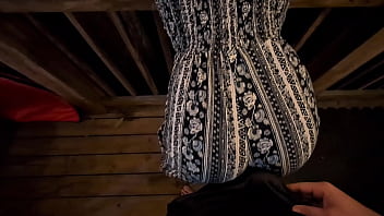 Slut grinds her small ass on hard cock outside