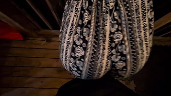 Slut grinds her small ass on hard cock outside