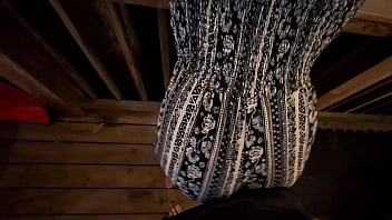 Slut grinds her small ass on hard cock outside