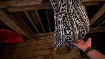 Slut grinds her small ass on hard cock outside