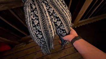 Slut grinds her small ass on hard cock outside