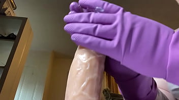 Stroking that hard cock in gloves Stroking that hard cock in gloves