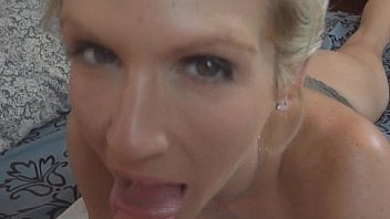 Busty amateur teen toys and sucks cock with facial