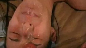 Cumshot on pretty brunettes face