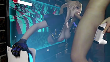 3d blonde slut wearing cut outfit sitting on the big dick