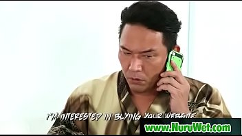 Sexy asian masseuse blowjob big cock during nuru massage 07