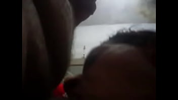 Sucking off a friend while her husband works