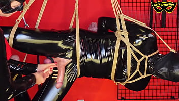 Helpless shibari slave jerked off with steel wool