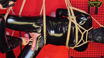 Helpless shibari slave jerked off with steel wool