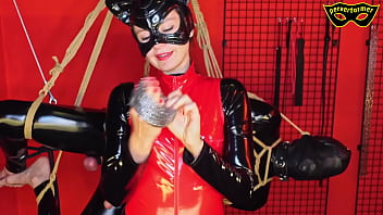 Helpless shibari slave jerked off with steel wool