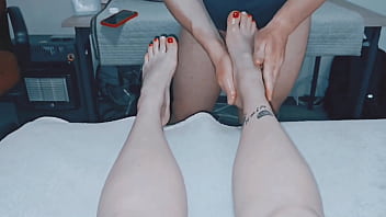 Close up footjob to make him explode his load all over my feet