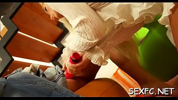 Intense toy porn at the bar with a dressed doxy in heats