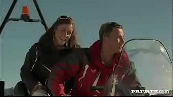 Gilda roberts rides a snowmobile to have sex with her ski instructor