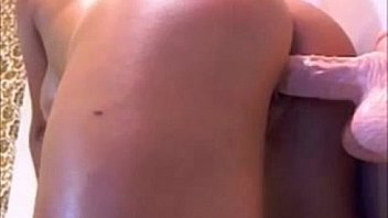 Hot busty girl fuck with dildo on the wall