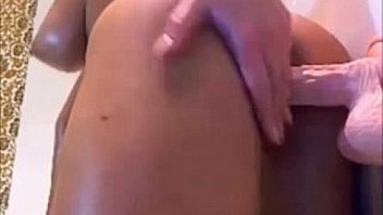 Hot busty girl fuck with dildo on the wall