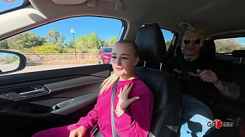 Young hitch hiker girl pick up car sex hotel sex