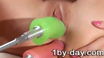 Horny lis rides a fucking machine