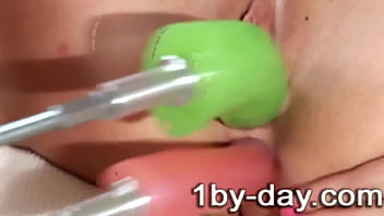 Horny lis rides a fucking machine