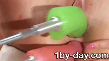 Horny lis rides a fucking machine