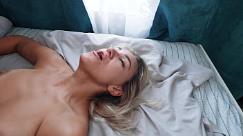 Shower husband peeks and helps with a towel and orgasm