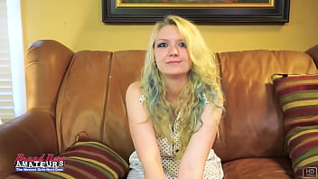 Skinny blonde coed chelsie r gets her mouth and pussy fucked and jizzed