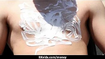 Desperate teen naked in public and fucks to pay rent 24