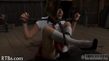 Tormenting babe's bawdy cleft with toy