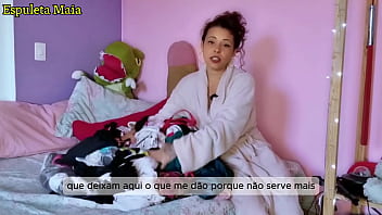 Hot brazilian brunette showing off her stash of panties and lingerie