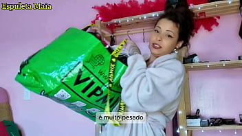 Hot brazilian brunette showing off her stash of panties and lingerie