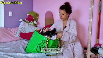 Hot brazilian brunette showing off her stash of panties and lingerie