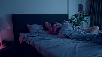 Step mom gets super wild and rides me hard in our shared hotel bed