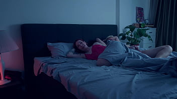 Step mom gets super wild and rides me hard in our shared hotel bed