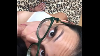 Nerdy babe sucks dick pov