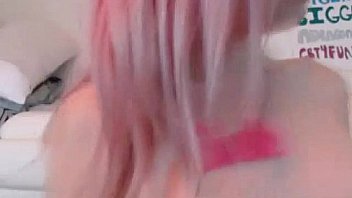 Pink hair girl with dildo on webcam