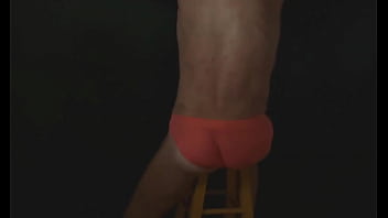 Part 2 down in the dark sneak a peek preview groin stretching on the stool with dark background and bright briefs with the light off