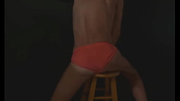 Part 2 down in the dark sneak a peek preview groin stretching on the stool with dark background and bright briefs with the light off