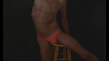 Part 2 down in the dark sneak a peek preview groin stretching on the stool with dark background and bright briefs with the light off